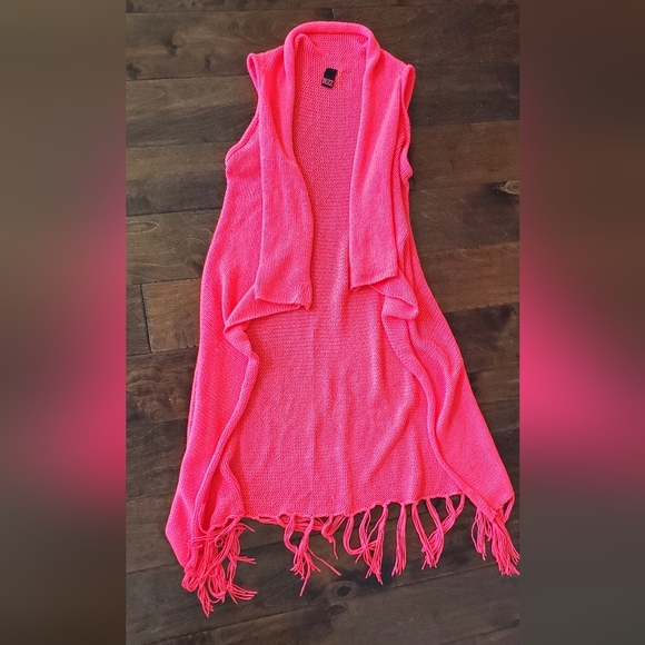 Neon Coral Knit Vest, calf length - Picture 2 of 2